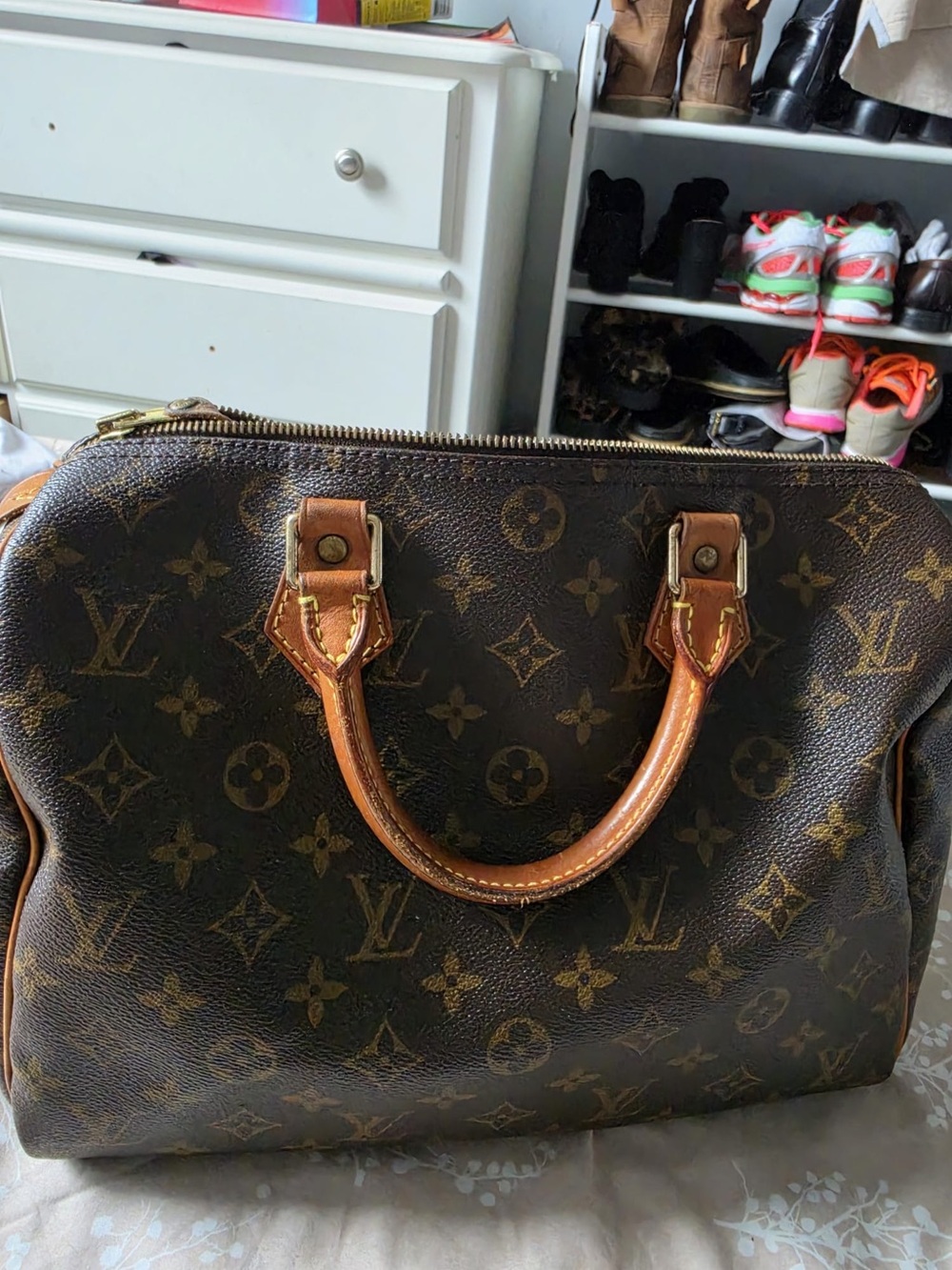 Louis Vuitton Monogram Canvas Satchel in Brown and Tan Leather